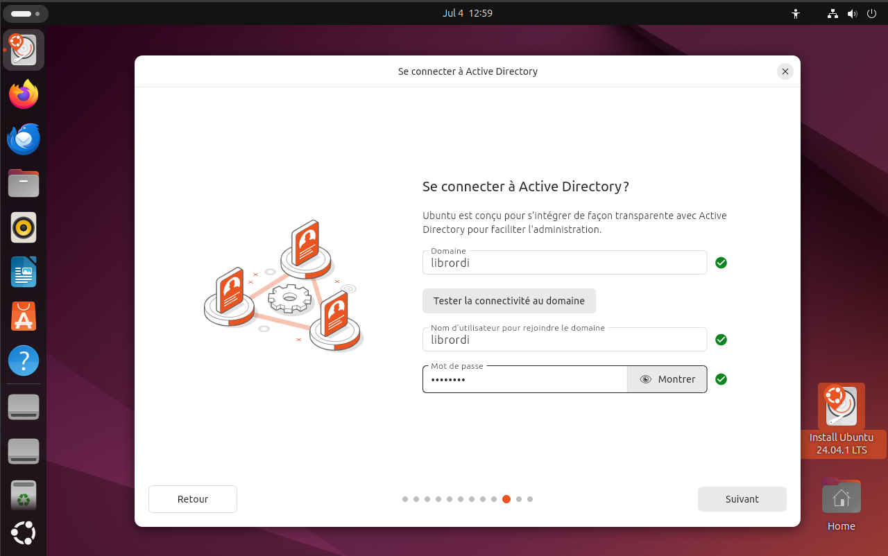 Connexion à Active Directory pour l'intégration au domaine